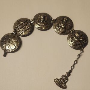 Chinese Revival Vintage Bracelet Silver Tone Souvenir Tourist Panel Link China